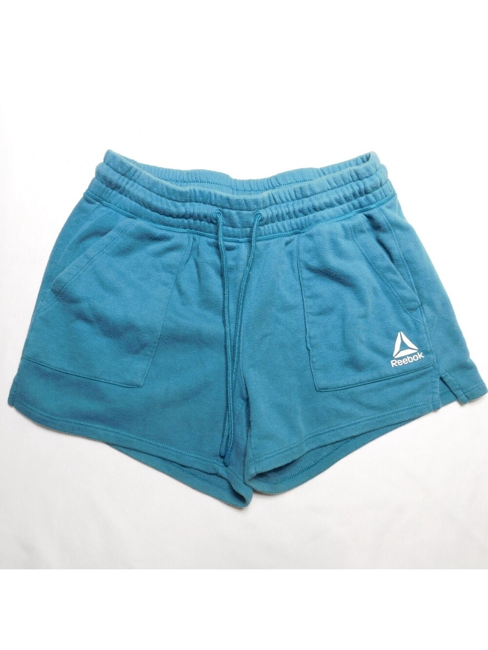 Reebok Womens Fleece Lounge Shorts Size XS Teal Blue Drawstring Pockets Casual